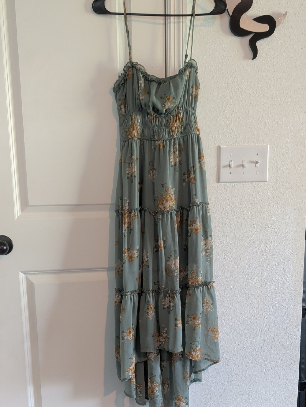 Francesca's Collections Sage Green Floral High-Low Maxi Dress